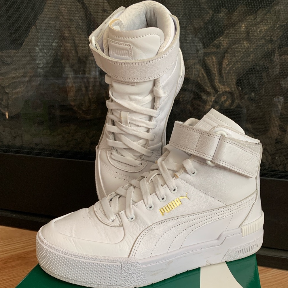 PUMA CALI SPORT High Top Velcro White Shoes - US 8 Women - WITH BOX